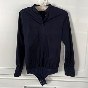 Navy blue j crew professional shirt that is a body suit, size 00